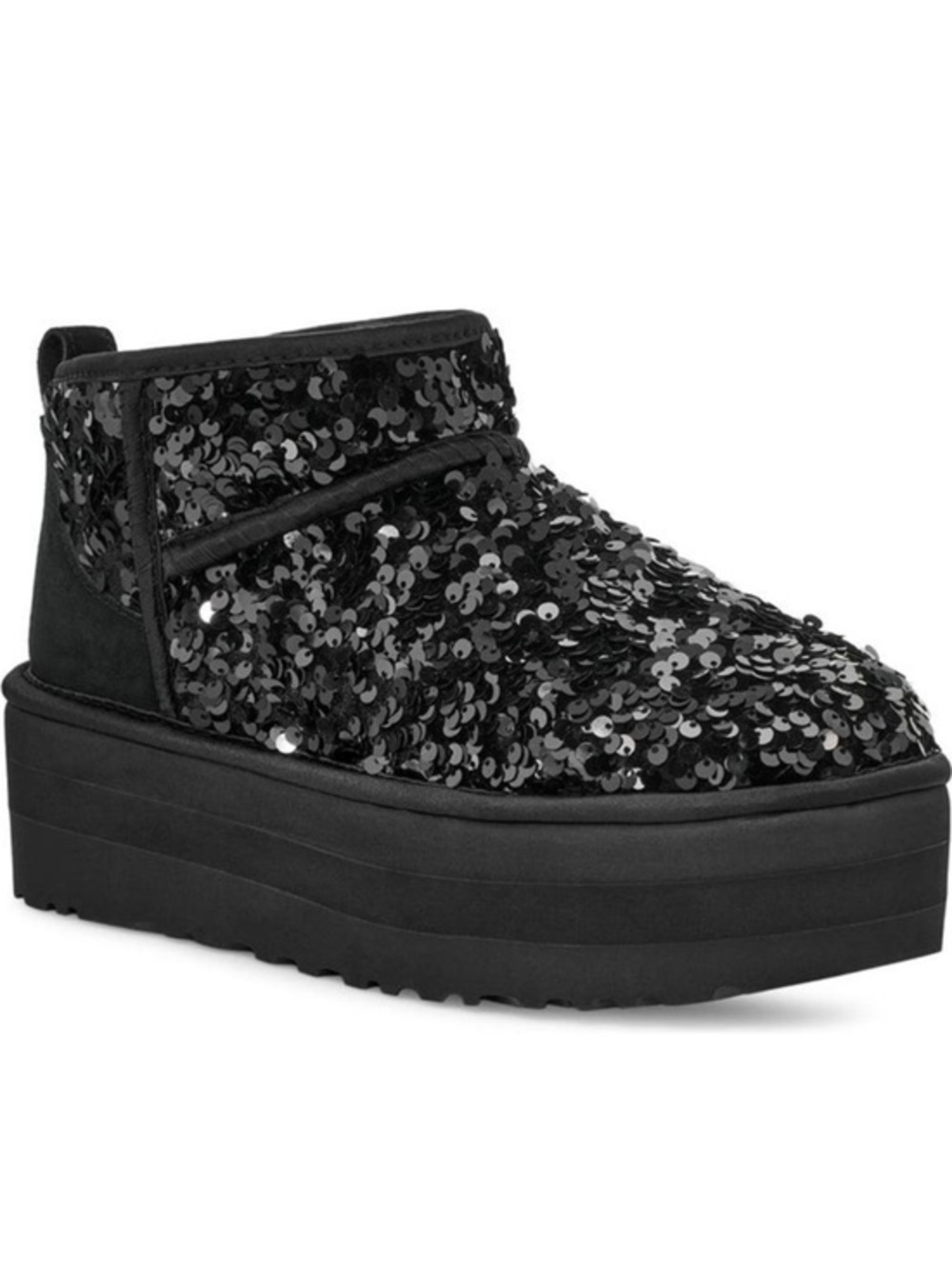 UGG Ultra Mini Chunky Sequin sparkle black Boots Women size 9